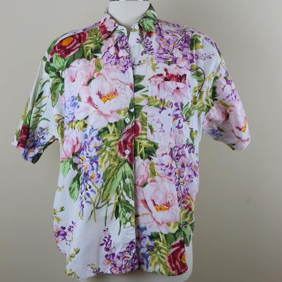 Takeaway Floral Print Short Sleeve Shirt Size M - Picture 7 of 8